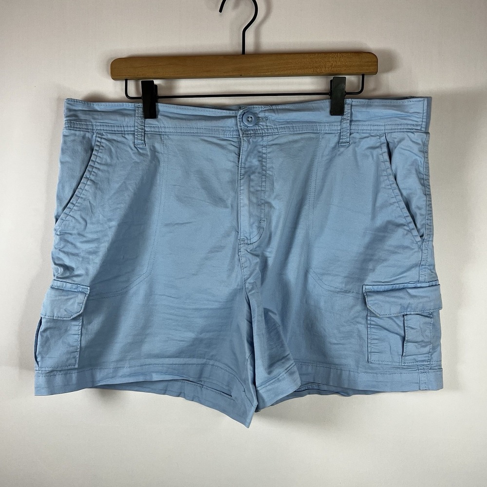 Lee Shorts Women Size 18 Light Blue Cotton Blend Utility Cargo Midi Pockets‎
